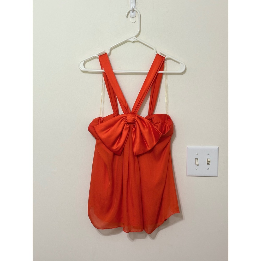 Alice + Olivia Silk Bow Top Sleeveless‎ Blouse Party Cocktail Orange L